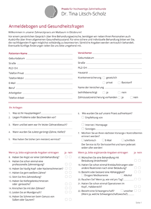 Vorschau Zum PDF Anamnesebogen Zahnarztpraxis Dr. Litsch-Scholz, Ottobrunn